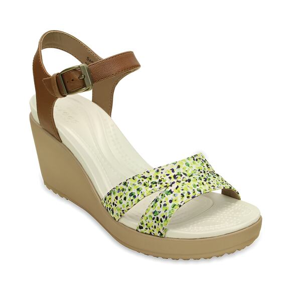 Crocs Leigh II Ankle Strap Graphic Wedges Sandals Hazelnut Gold Y2K 2000s Size 8 - Picture 2 of 12